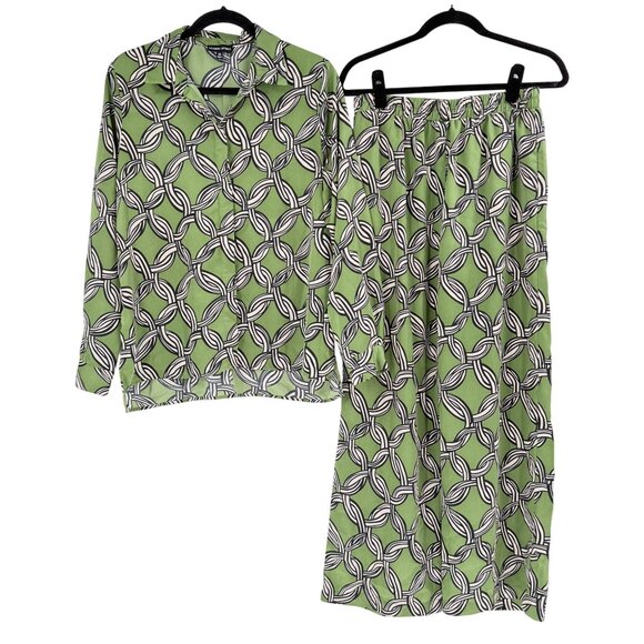Modern Works Green Geometric Pattern Shirt & Pants Set M - Picture 1 of 16